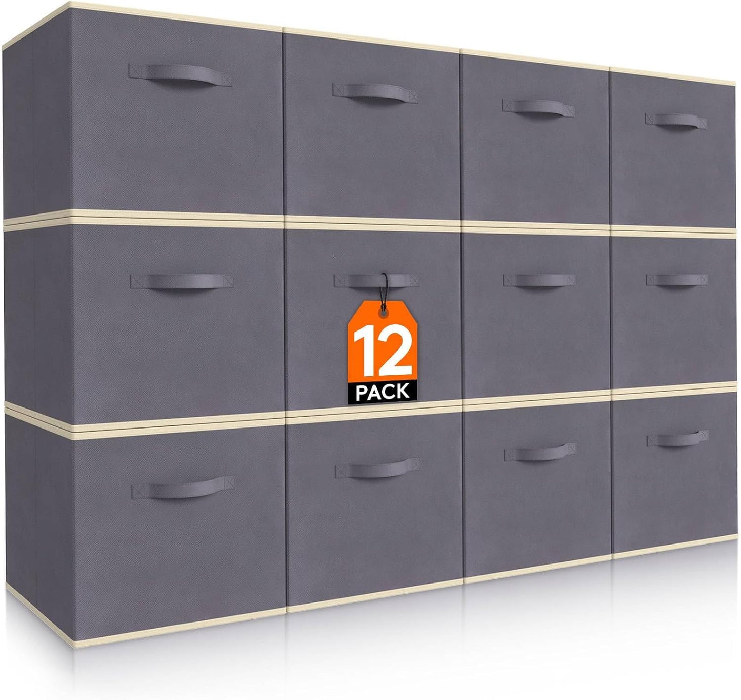 Lifewit 12 Packs Storage Cubes, 11 Inch Cube Storage Bins, Foldable Decorative Fabric Storage Baskets for Organizing Home Organizers with Handles for Shelves, Closet, Grey