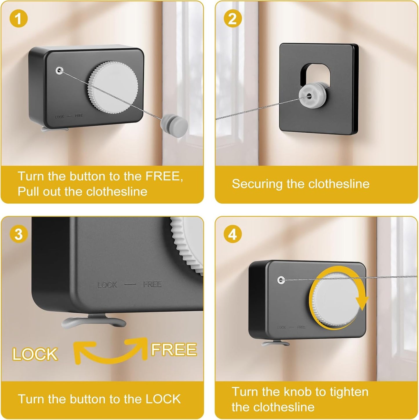 Retractable Clothesline Indoor/Outdoor, Anti-Sag for Drying Clothes Line Retracting Indoor/Outdoor, We Equipped This 13.8 Fts Laundry line Retractable with 4 Large Clips