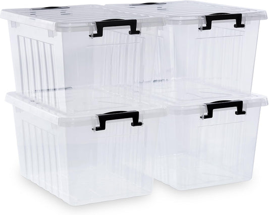 Citylife 22 QT Clear Plastic Storage Bins with Lids Stackable and Nestable Storage Boxes with Lids Large Plastic Storage Containers for Garage, Closet, Kitchen, 4 Packs