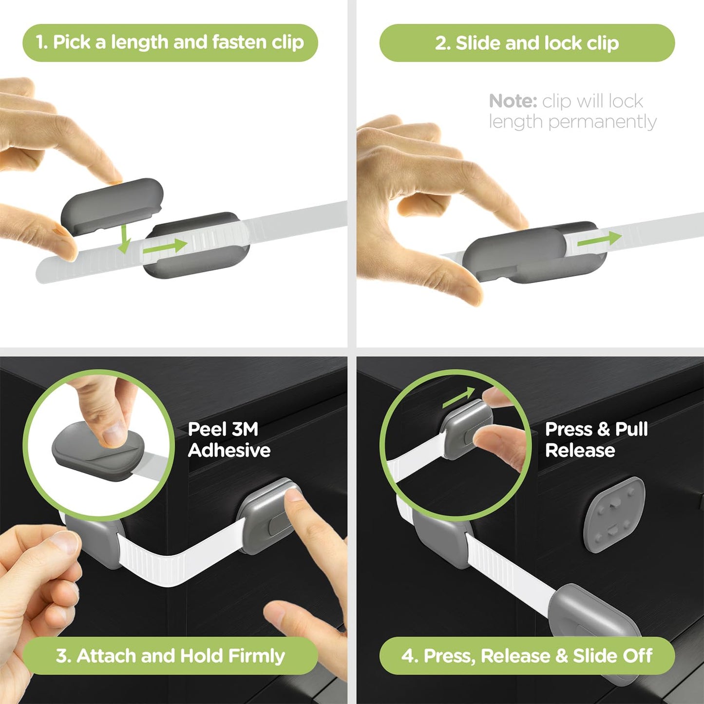 Baby Proofing Child Safety Locks (2 Pack) by Skyla Homes - The Safest, Quickest and Easiest 3M Adhesive Cabinet Latches, No Screws & Magnets, Multi-Purpose for Furniture, Kitchen, Ovens, Toilet Seats