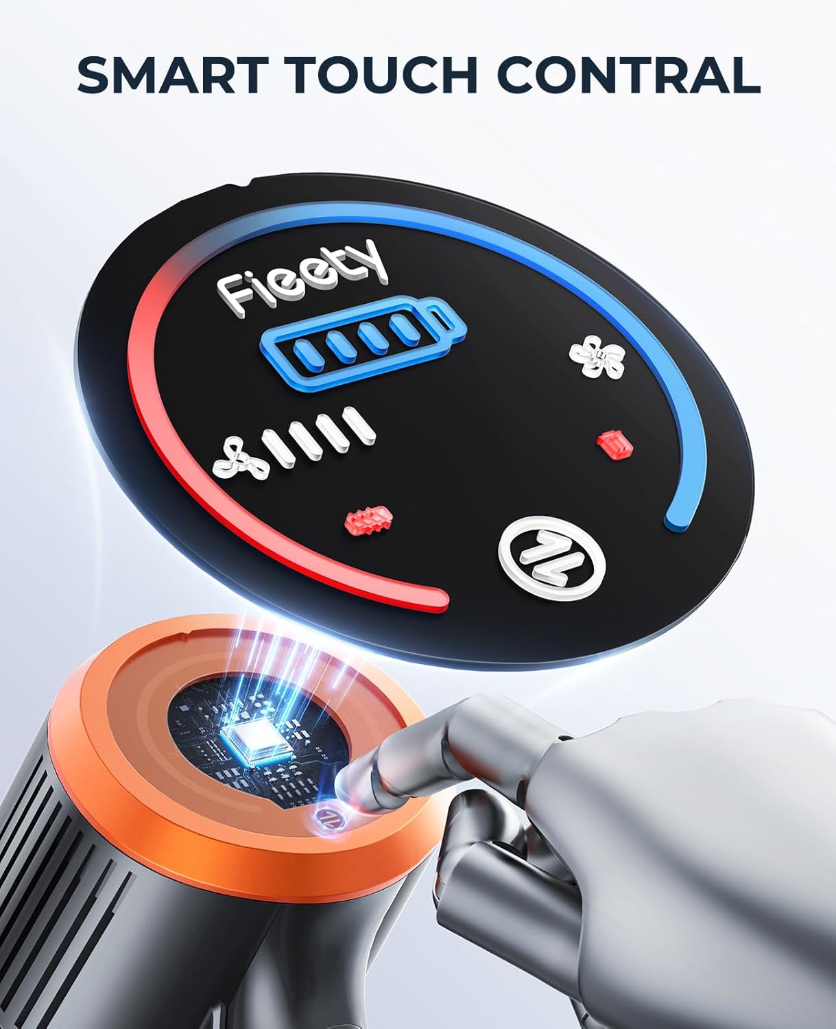 Fieety Cordless Vacuum Cleaner, 550W 45KPA Cordless Stick Vacuum Cleaner with 60Mins Rechargeable Battery, LED Touch Display, Handheld Vacuum Cleaners for Home/Pet Hair/Carpets/Floors