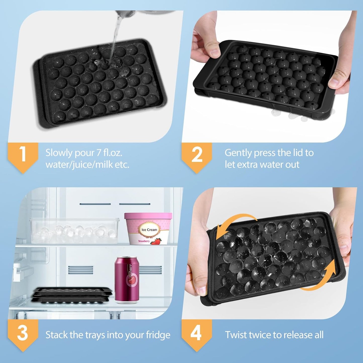 WIBIMEN Ice Cube Tray with Lid and Bin - Round Ice Trays for Freezer with Lid - Ice Cube Trays for Freezer with Ice Container (0.8"-2PACK Black)