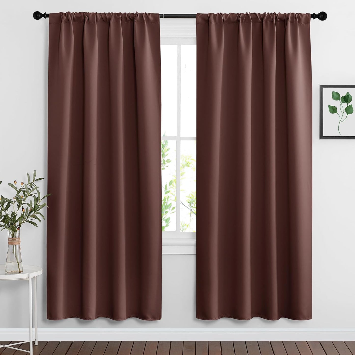 RYB HOME Rod Pocket Blackout Curtains for Bedroom Kitchen Living Room Office Light Block Energy Efficiency Glass Window Treatment Drapes, W 42 x L 63 inch, Chocolate Brown,2 Panels