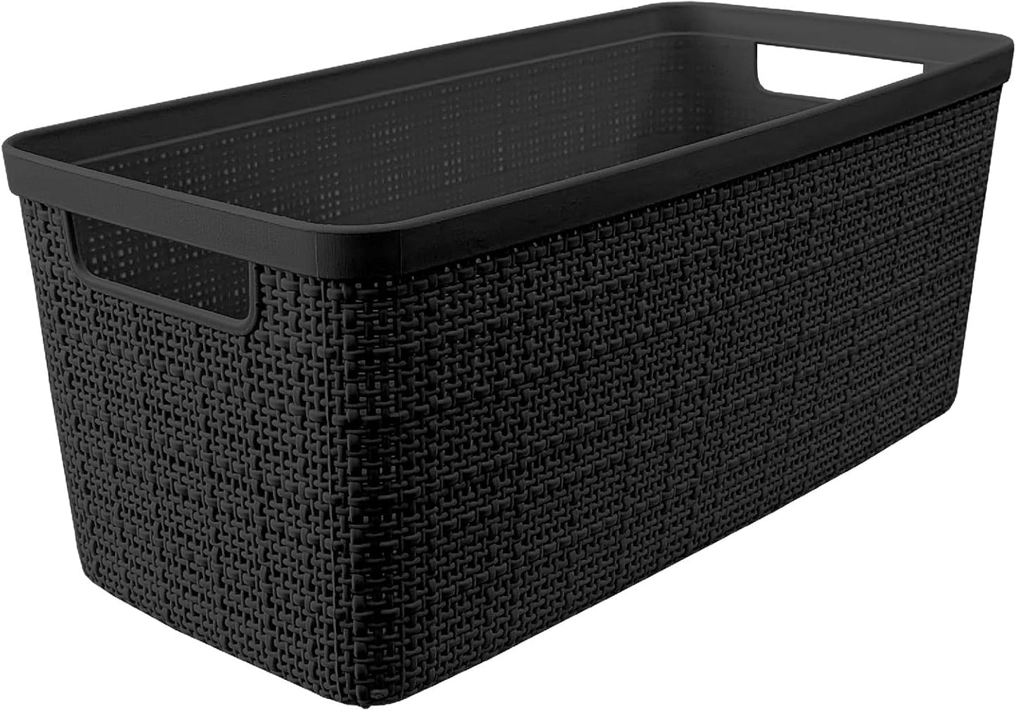 Curver Set of 8 Jute Slim Decorative Plastic Organization and Storage Baskets, Perfect Bins for Home Office, Closet Shelves, Kitchen Pantry and All Bedroom Essentials, Black