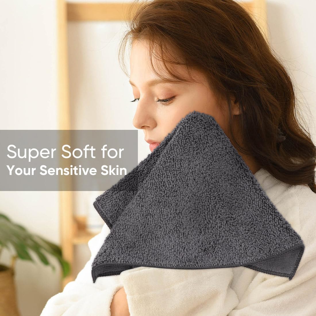 HOMEXCEL Microfiber Washcloths 24 Pack, Highly Absorbent and Soft Face Towel, Multi-Purpose Grey Wash Cloths for Bathroom, Hotel, Spa, Gym, and Kitchen, 12x12 Inch