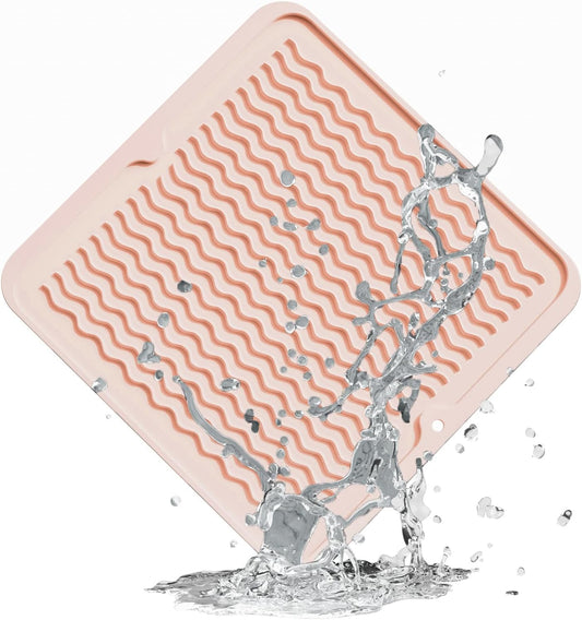 ZLR Silicone Dish Drying Mat for Kitchen Counter, Eco-Friendly Fast Dry Dish Mat, Easy Clean Multi Usage Drying Matt, Heat Resistant Trivet, 12" x 12" Middle, Peach Pink