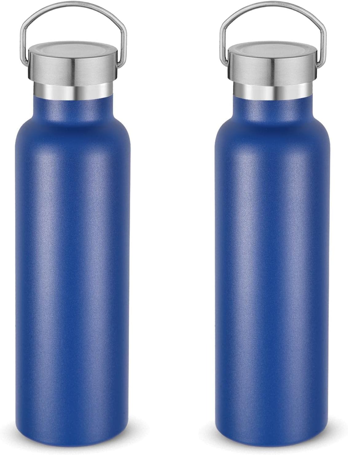 Neihepal 20 oz Insulated Water Bottles Bulk 2 Pack,Stainless Steel Double Wall Sport Bottle with Lid of Handle,Metal Reusable Thermoses Flask with Cup Cap for School,Cyclists,Gift (Navy,Set of 2)
