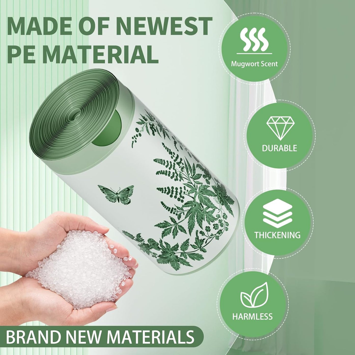 VOK 8 Gallon Trash Bags with Butterfly Printed & Sweet Wormwood Scent, Drawstring Medium Garbage Bags, Tear-Resistant & Fragrant Trash Can Liners, Trash Bags 8 Gallon for Home/Office, 125 Counts