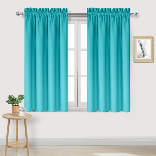 DWCN Turquoise Blackout Curtains for Bedroom –Rod Pocket Thermal Insulated Room Darkening Drapes for Living Room, W 42 x L 54 Inch, 2 Panels