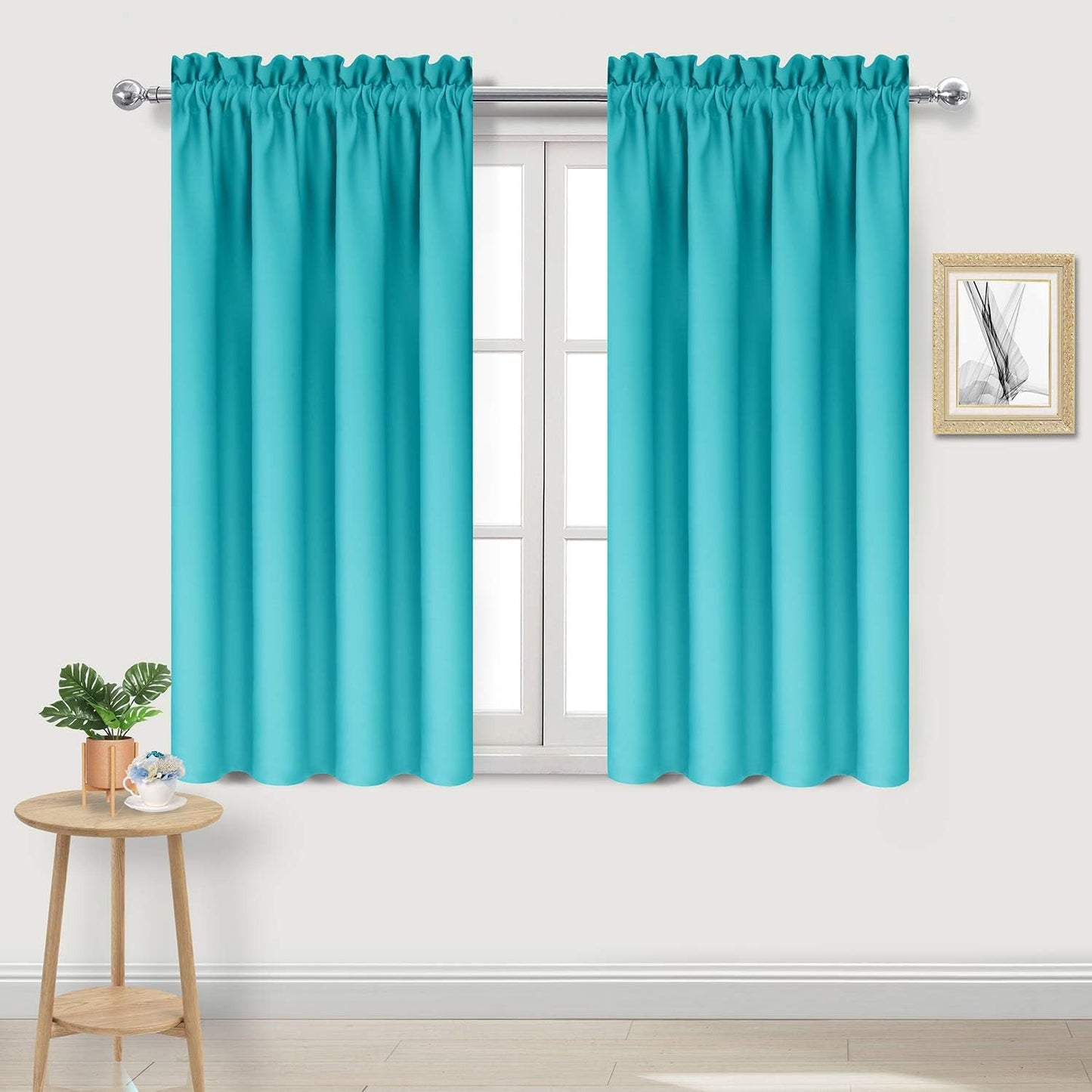 DWCN Blackout Curtains Thermal Insulated Energy Saving Bedroom and Kitchen Curtains Window Treatments, W 38 x L 45 Inch, Set of 2 Turquoise Rod Pocket Drapes