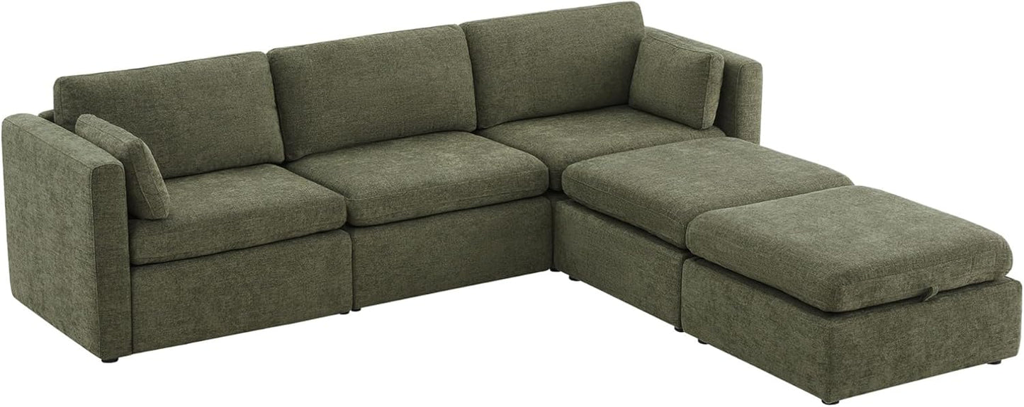 CHITA Oversized Modular Cloud Sectional Fabric Sofa Set, FSC Certified U Shaped Couch Reversible Chaise Modular Sectional,112 inch Width,5 Seat Modular Sofa Includes 2 Storage Ottomans, Moss Green