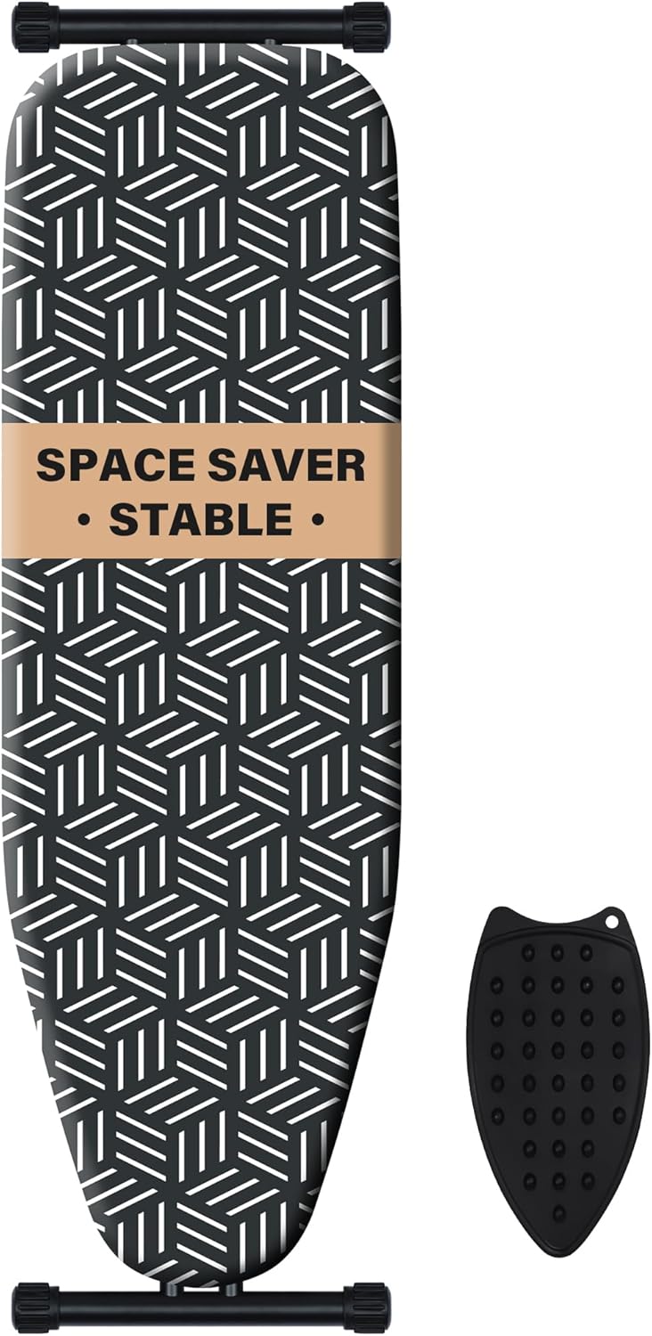 caius Ironing Board, Compact and Space Saver Full Size Ironing Board, Extra Wide Ironing Area with Extra Thick Heavy Duty Padded Cover, Stable Structure, Easy to Fold