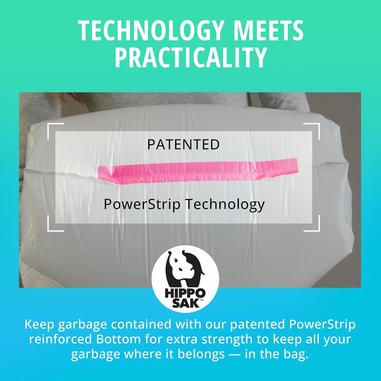 Hippo Sak - Plant Based Tall Kitchen Garbage Bags with Ergonomic Handles - 13 Gallon Trash Bags - Recyclable & Eco Friendly - Super Strong and Leak Proof Tall Kitchen Trash Bags (90 Count)