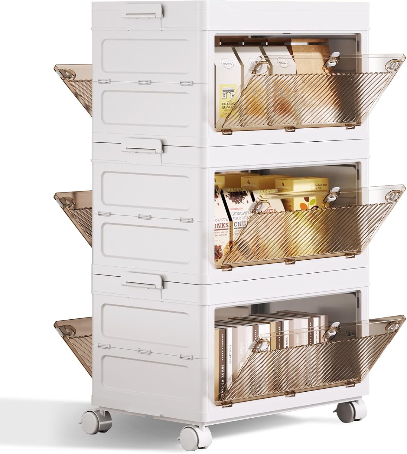 QudraKast 3-Tier Stackable Plastic Storage Bins - 67QT Stackable Storage Bins - Closet Organization Suitable for Bedroom, Organization and Boxes for Study, Toy Room, Office