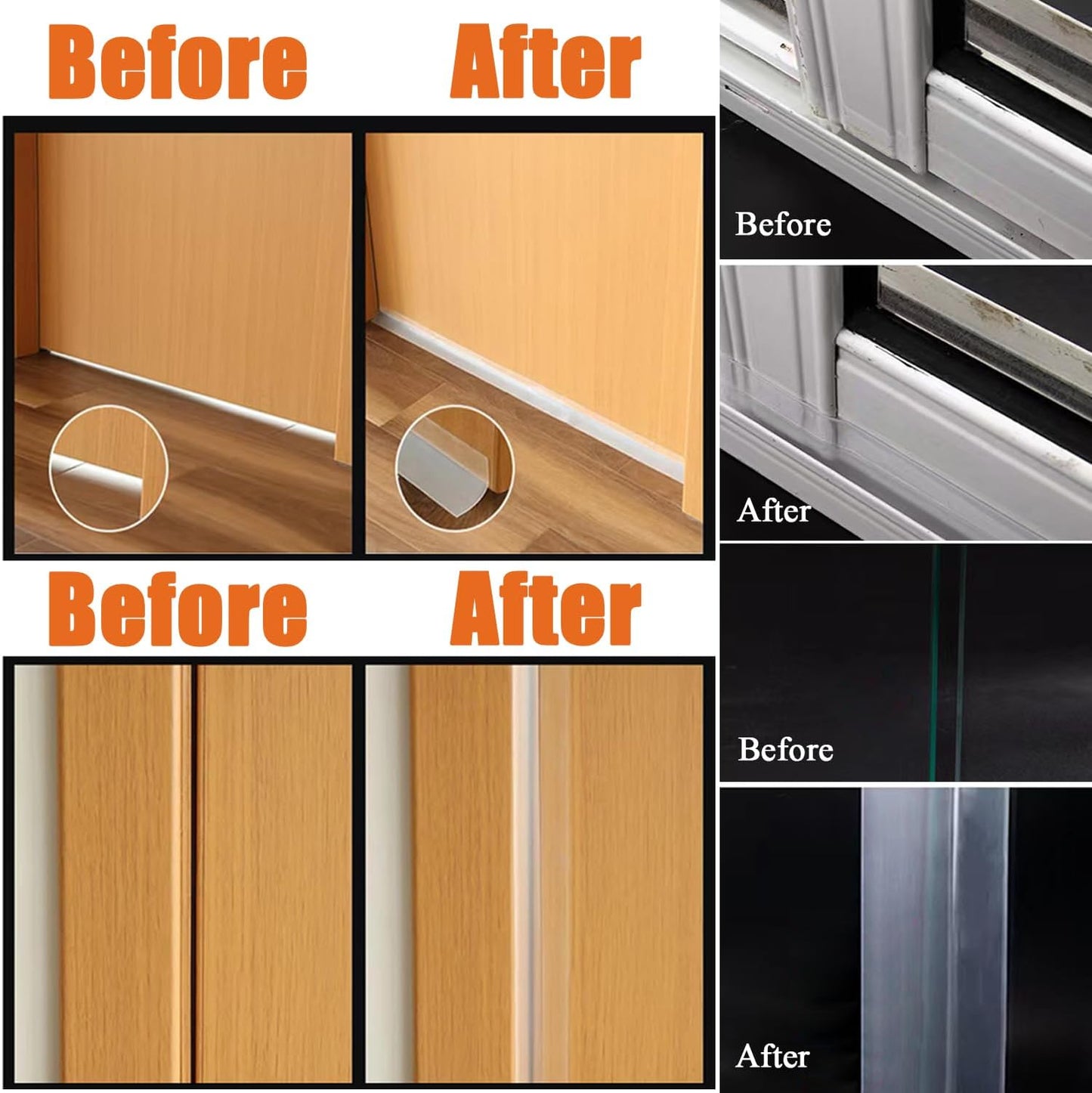 No Residue 32.8FT Door Weather Stripping Door Seal Strip, Silicone Sealing Sticker Sealing Tape for Door Draft Stopper Self Adhesive for Doors, Windows,(Transparent,45MM)