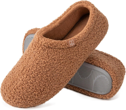 HomeTop Women's Fuzzy Curly Fur Memory Foam Loafer Slippers with Polar Fleece Lining