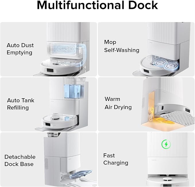 roborock Qrevo Plus Robot Vacuum and Mop with FlexiArm Design Edge Mopping, Self-Emptying, 10 mm Liftable Mops, Auto Mop Washing & Drying, Reactive Tech Obstacle Avoidance, 7,000 Pa Suction, White