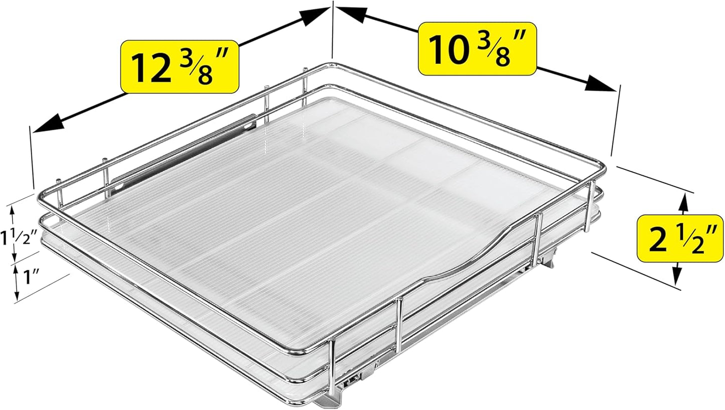 LYNK PROFESSIONAL® Pull Out Spice Rack Organizer for Inside Kitchen Cabinets - 12-1/4 inch Wide - Slide Out Drawer – Chrome Sliding Spice Cabinet Organization Shelf Racks - 1 Tier
