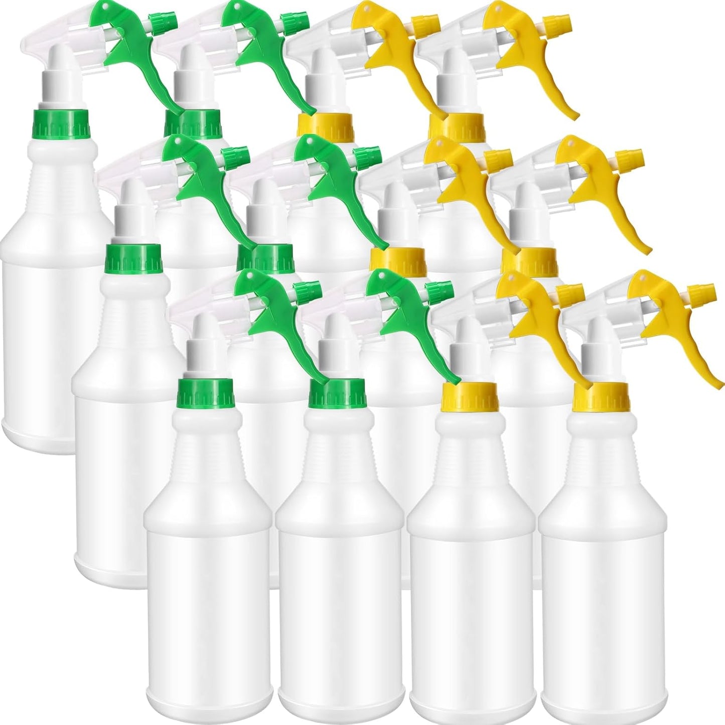 Eccliy 12 Pcs 16 Oz Plastic Spray Bottle, Adjustable Empty Reusable Sprayer for Cleaning, Planting, Water, Bathroom and Kitchen, BBQ, Commercial and Residential(Green, Yellow,Original)