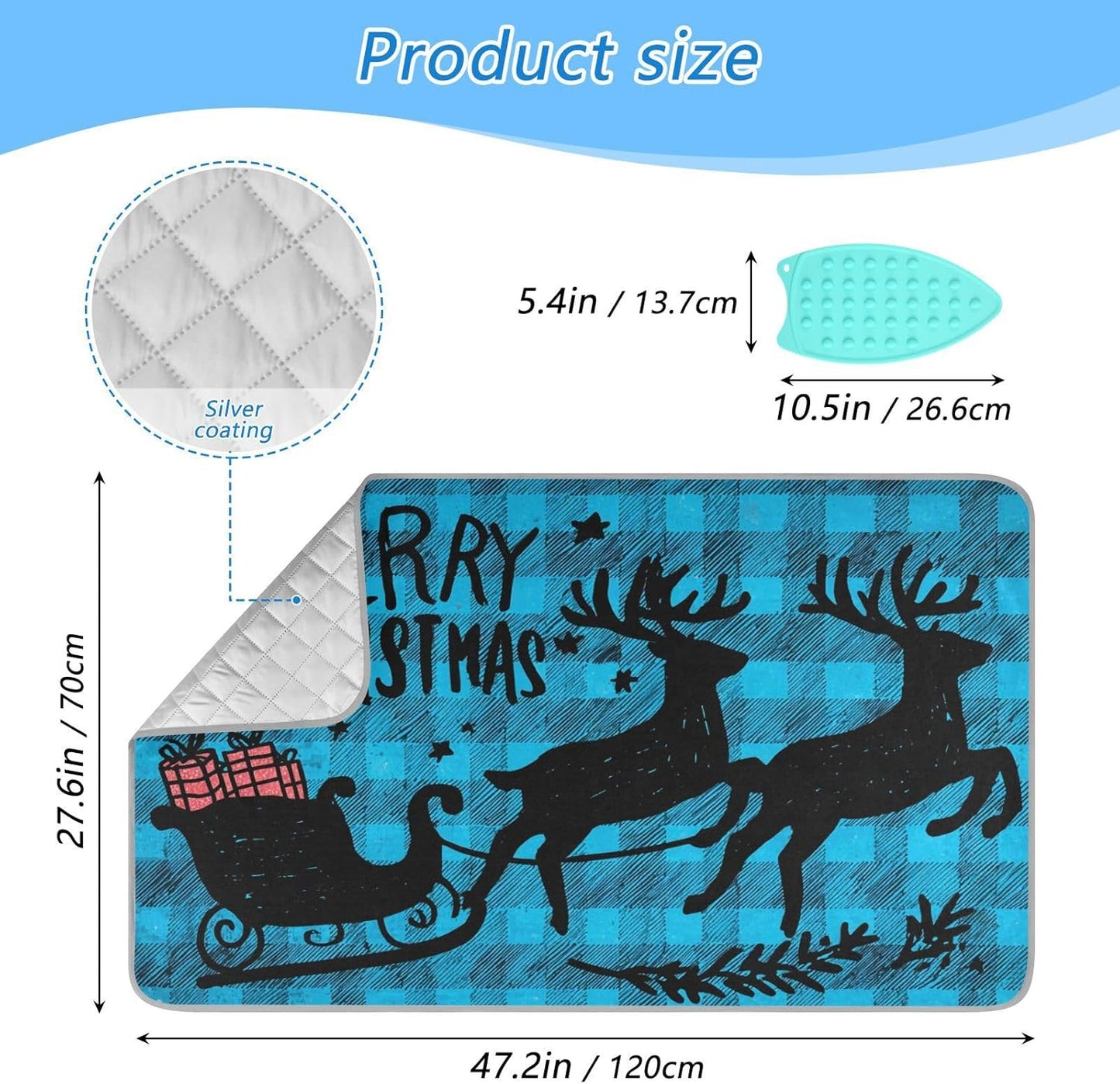 Ironing Mat Portable Ironing Pad Ironing Blanket for Table Top Heat Resistance Double-Side Using Travel Large 47.2 x 27.6 Inch Foldable Lightweight Christmas Check Elk Blue