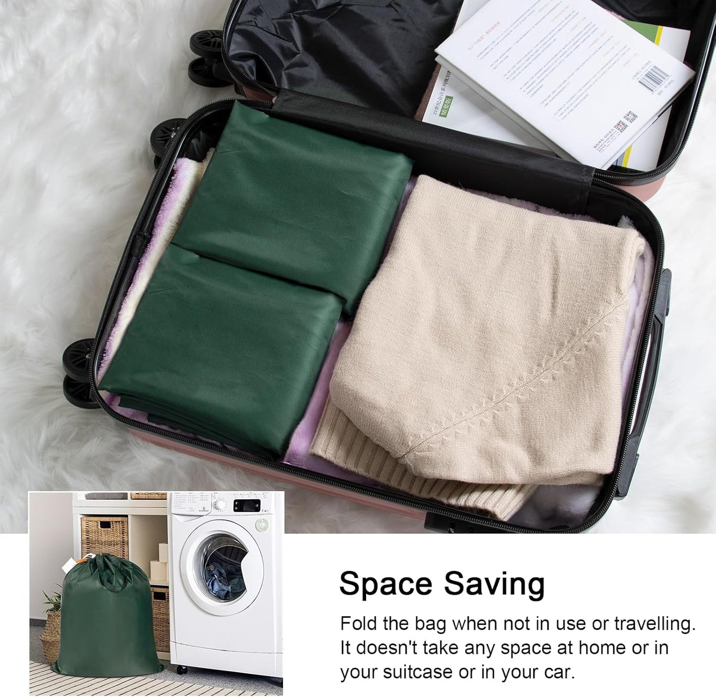 Polecasa Small Heavy Duty Laundry Bag with 130gsm Tear Resistant Fabric and Handles, Easy to Carry Durable Dirty Clothes Drawstring Bag, Perfect for College Dorm, Travel 21”x24”, Green