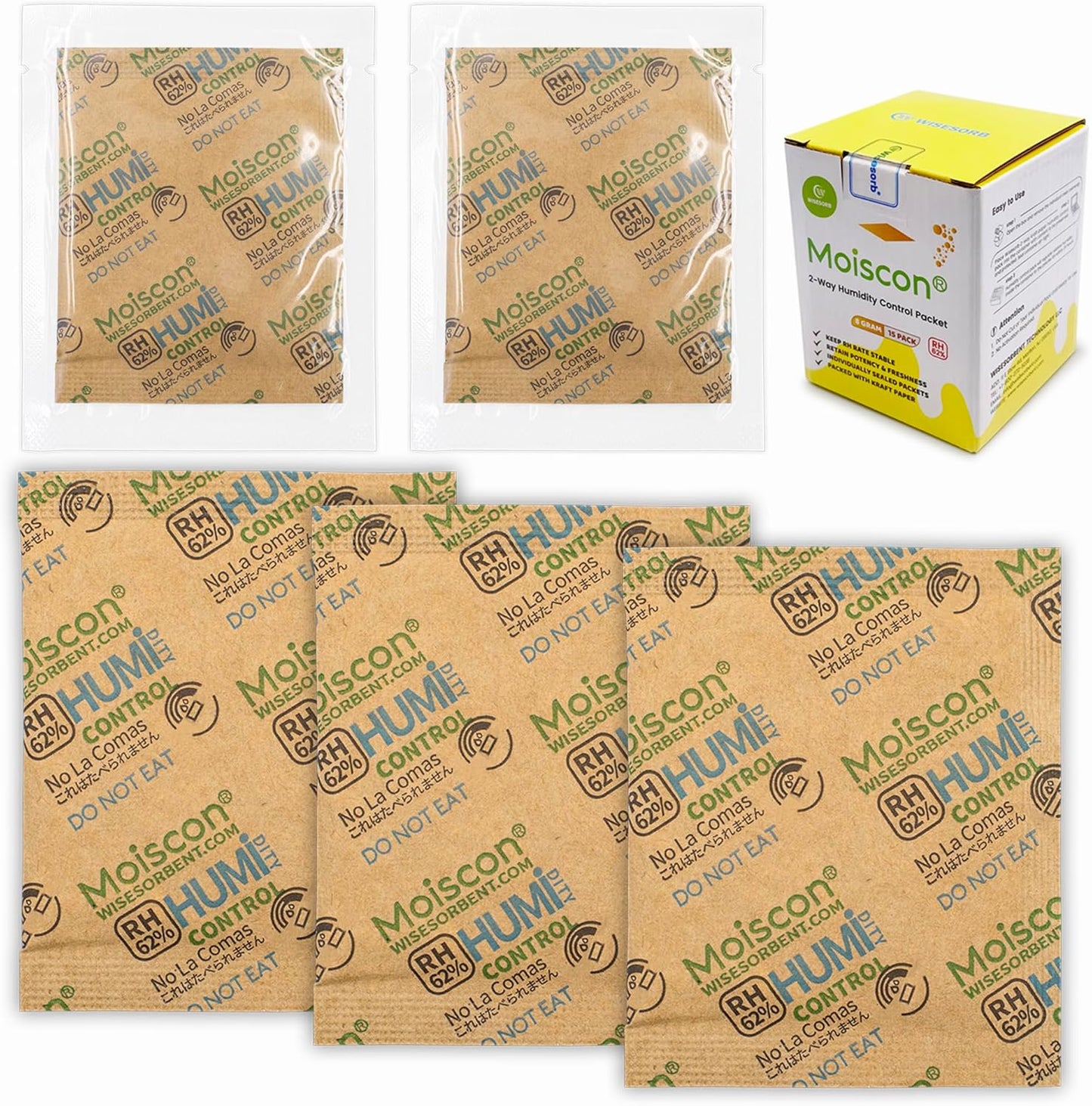 15 Pack 62% Two-Way Humidity Control Packs, 8 Gram for Storing 1 oz, Size 8 Moisture Control Packets Individually Wrapped