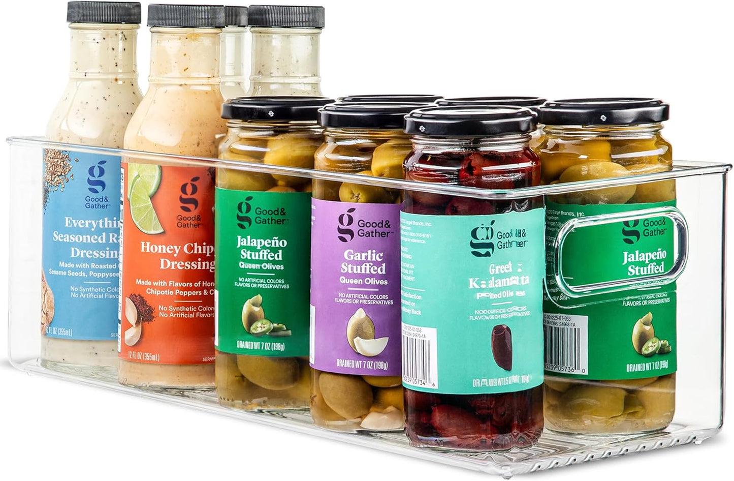 Plastic Food Storage Clear Container Bin with Handles for Organizing Kitchen, Pantry, Fridge, Freezer, Pantry, Bathroom. 14"x6"5"