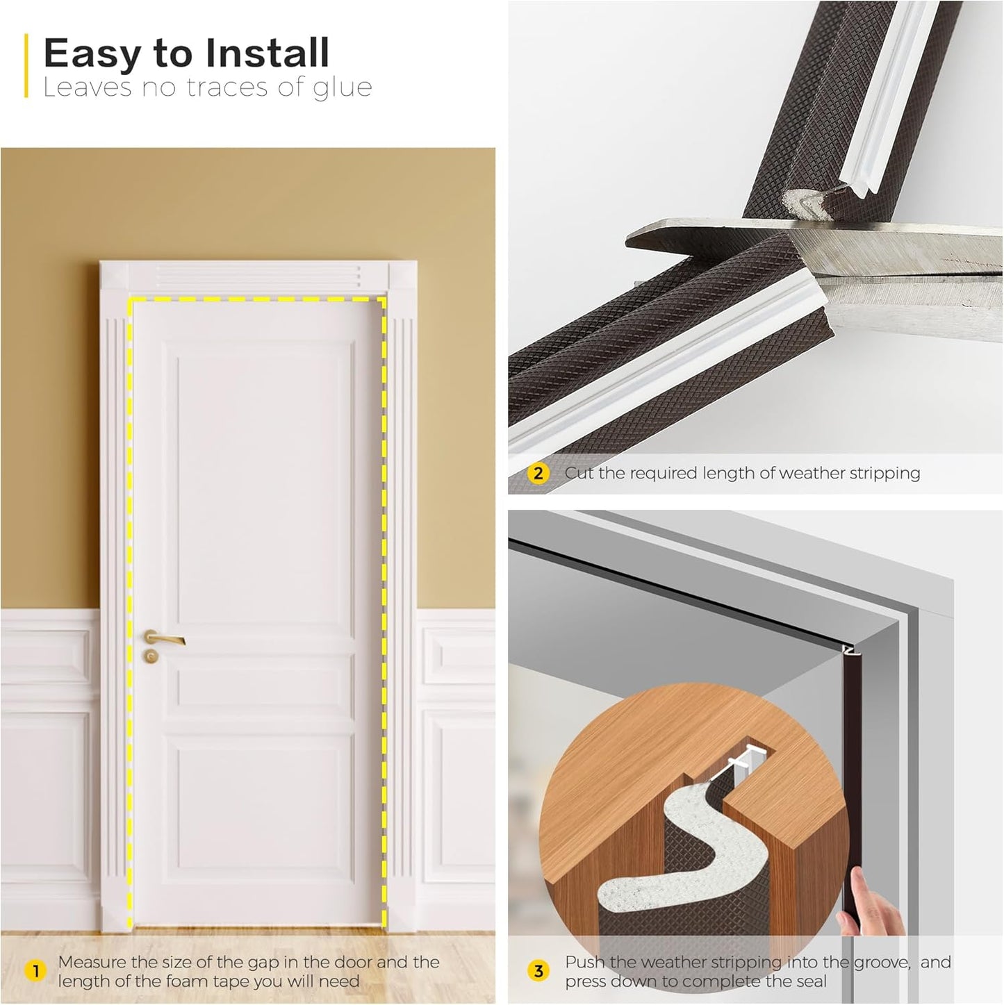 Weather Stripping Door Seal Strip - Soundproof Q-Shaped Foam for Exterior Door Frame, Large Gap Seal, Noise Cancelling, Easy to Install (Brown, 60FT)