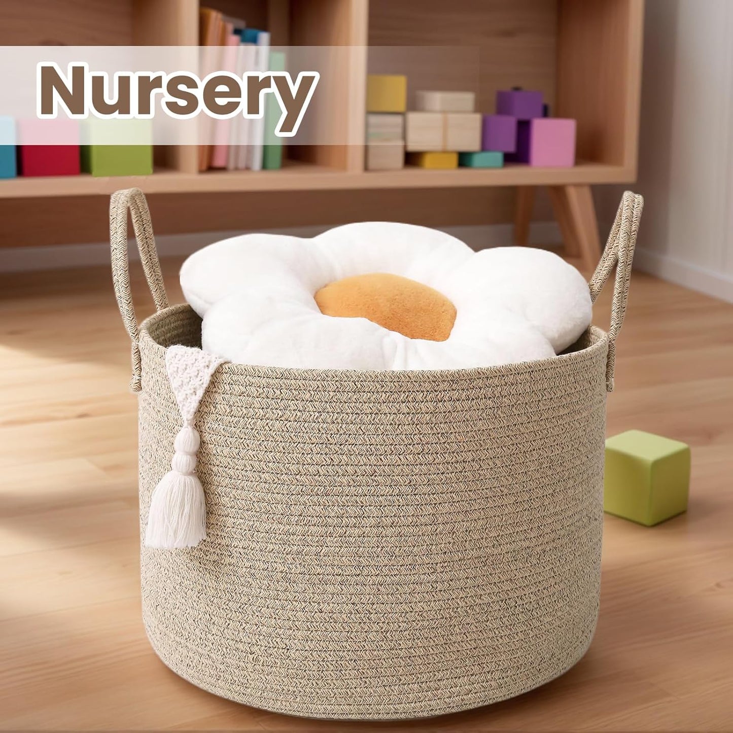 Woven Blanket Basket,115L Large Rope Storage Bin with Handles, Organizer for Blankets Toys Book and Clothes, Laundry Basket for Living Room Bedroom Nursery,Oatmeal
