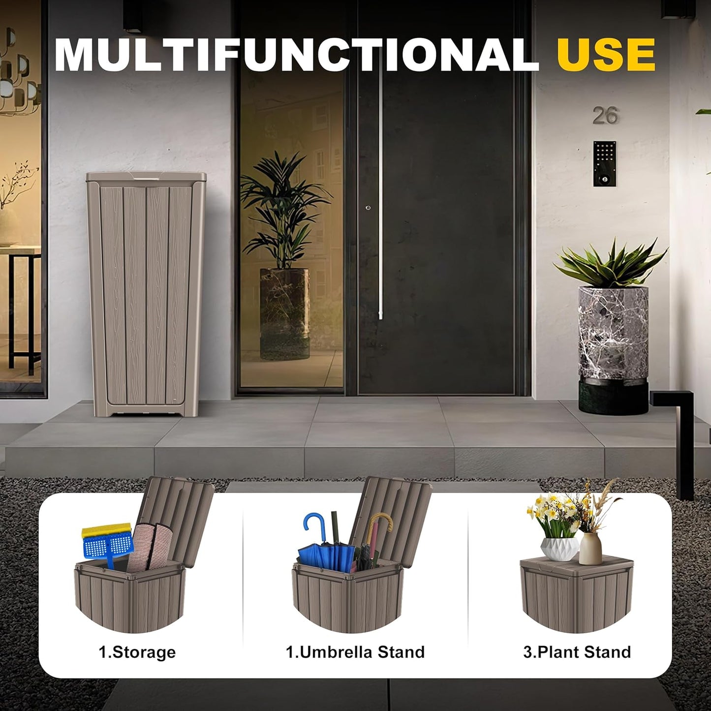 EasyUp Outdoor Trash Can with Lid, Waterproof and Sunscreen Resin Garbage Cans, Outside Trash Bin for Patio, Kitchen, Deck or Backyard(Grey)