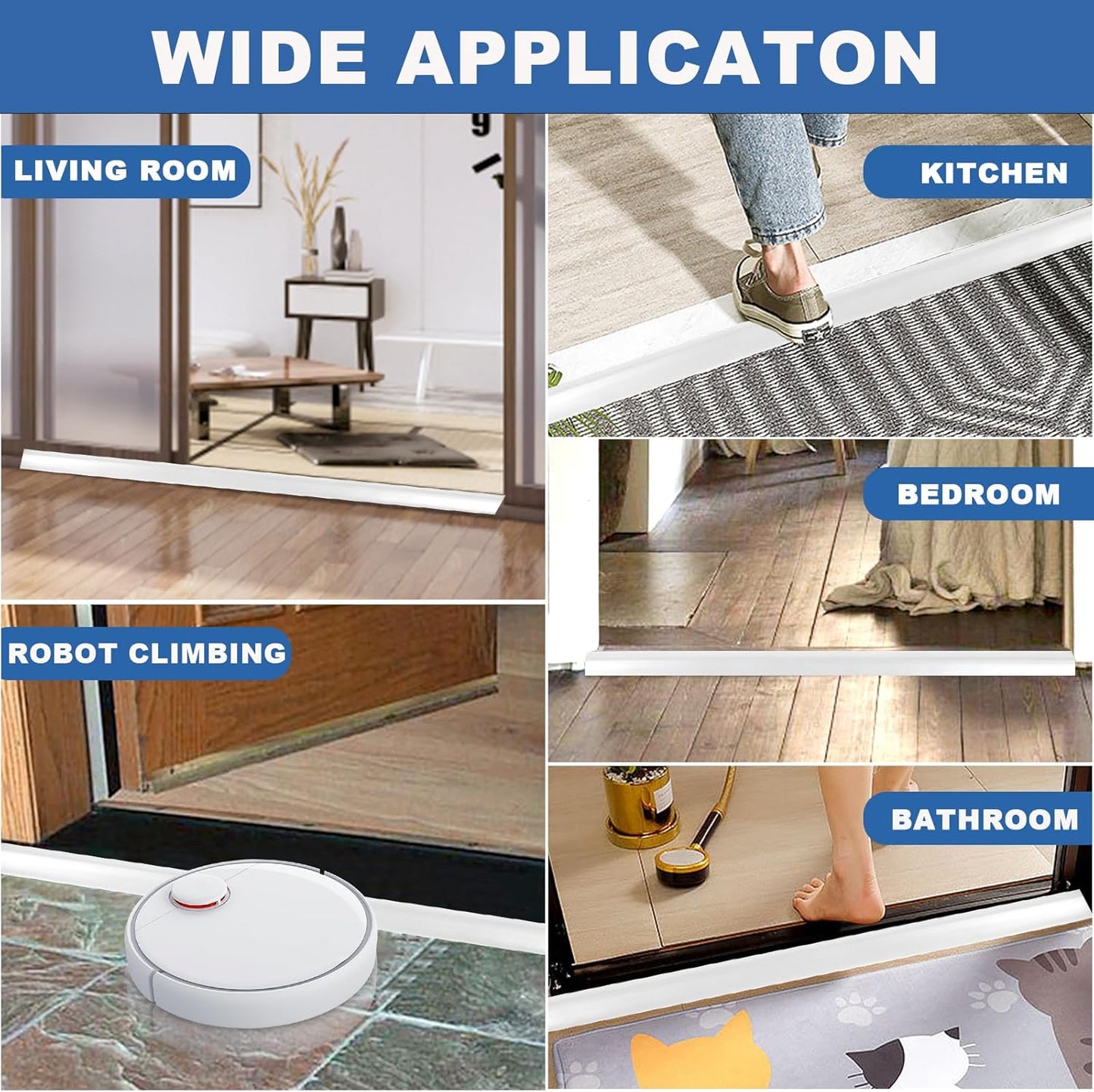 Vinyl Door Threshold Flooring Transition Strip Self Adhesive Carpet Edging Strip for Laminate Doorway Edge Threshold from 2/5" to 3/5" (White, 6.6 Ft)