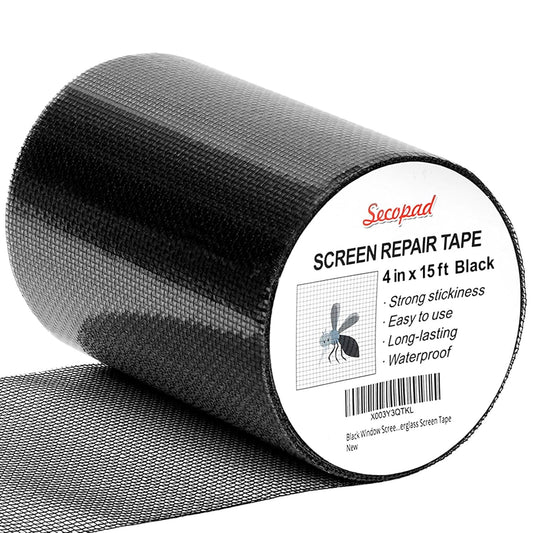 Black Window Screen Repair Tape, 4 in X 15 FT (180IN) Screen Repair Kit for Windows or Doors, Strong Adhesive Fiberglass Mesh Patch Tape