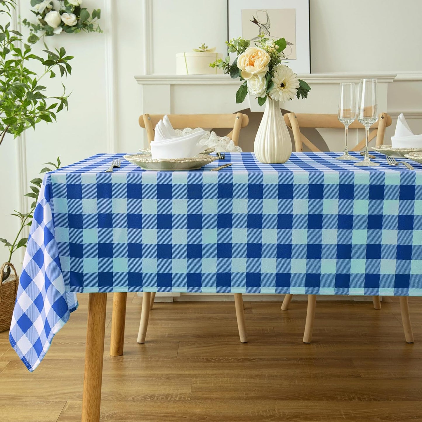 Waterproof Plaid Tablecloth Fabric - Oblong 52x70 Inch Classic Buffalo Tartan Table Cloth for Indoor/Outdoor Use - Washable Tabletop Cover for Dinner, BBQs, and Parties