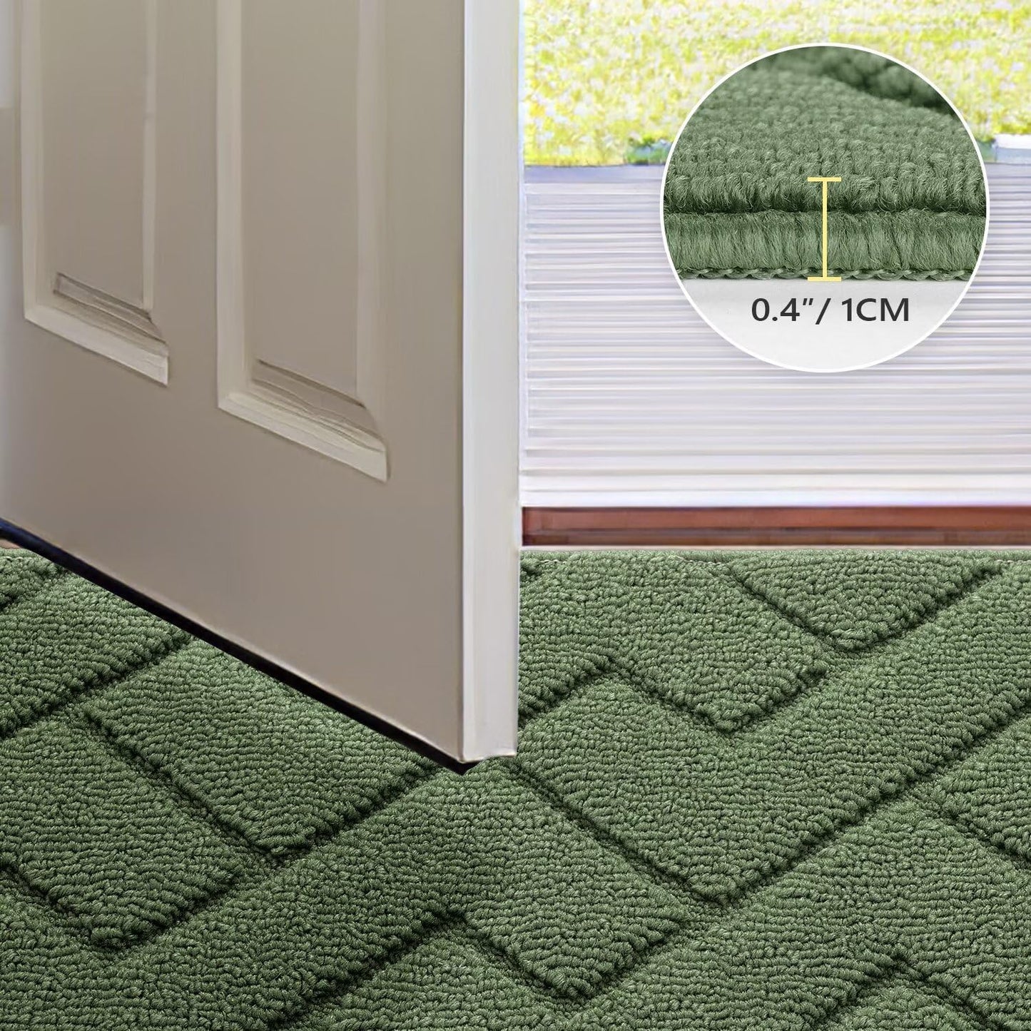 hicorfe Indoor Doormat,Front Back Door Mat Rubber Backing Non Slip Door Mats 24"x35" Absorbent Resist Dirt Entrance Doormat Inside Floor Mats for Entryway Washable Low-Profile(Green)