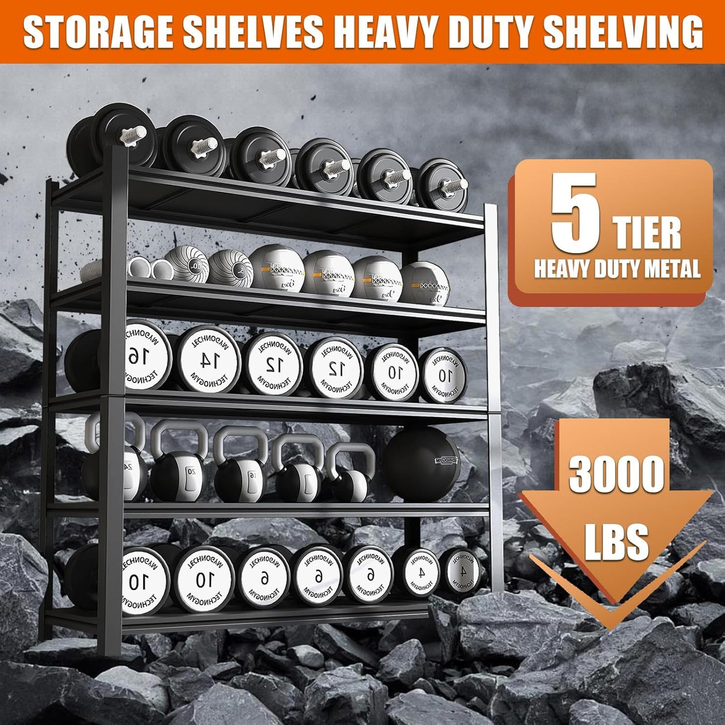 60"W Garage Shelving Heavy Duty Metal Shelving 3000LBS Storage Shelves Adjustable 5 Tier Metal Shelves for Storage Industrial Shelves for Garage, Warehouse, 24.2" D x 60'' W x 72'' H, 3 Packs