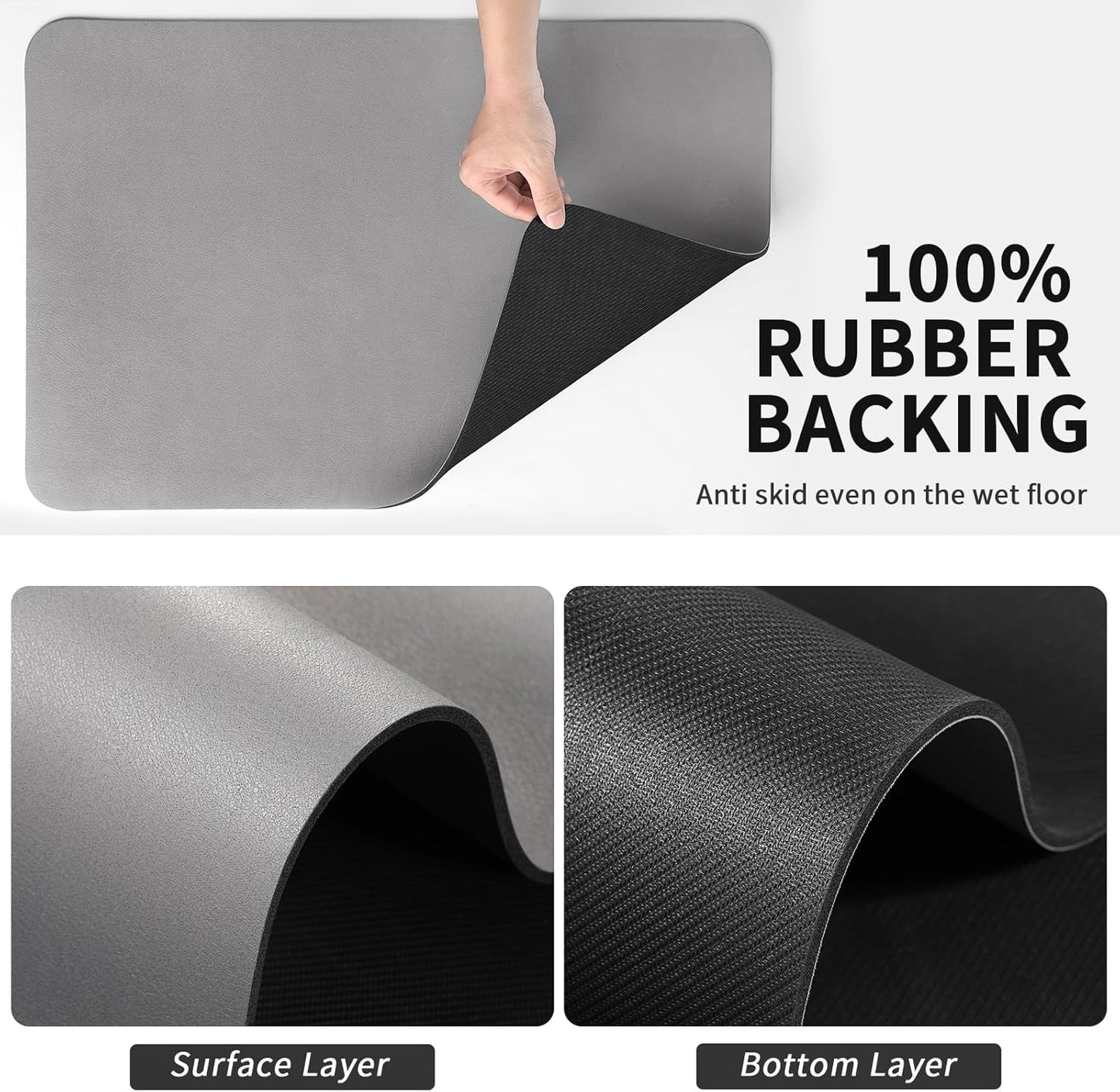 Dish Drying Mat for Kitchen Counter, Heat Resistant Drainer Mats with Non-slip Rubber Backed, Hide Stain Kitchen Super Absorbent Draining Mat, Easy to Clean Dish Rack Pad, Grey 18"x24"