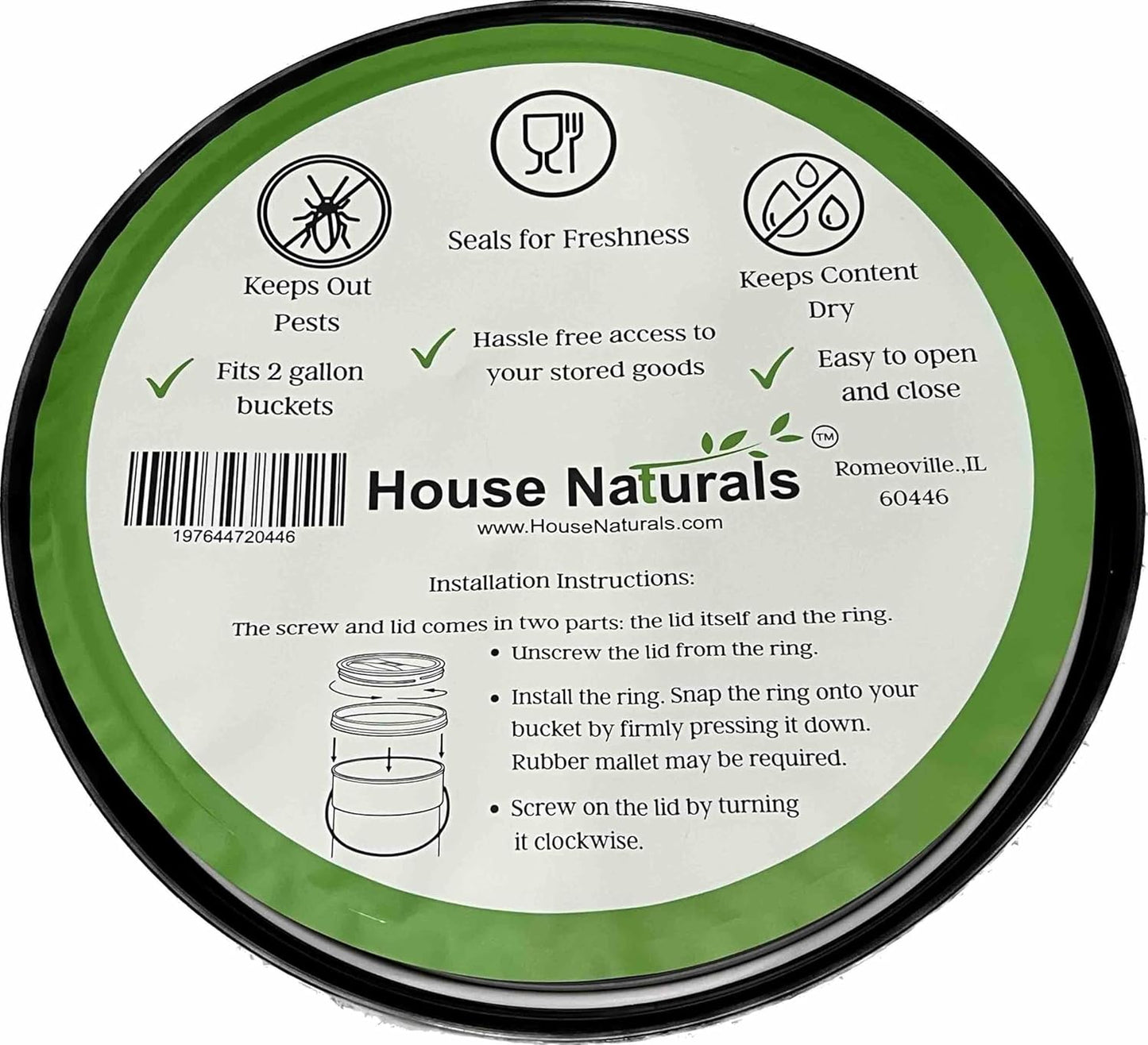 House Naturals 2 Gallon Food Grade BPA Free Bucket Container with Screw on White Lid (Pack of 2) Made in USA Container (White)