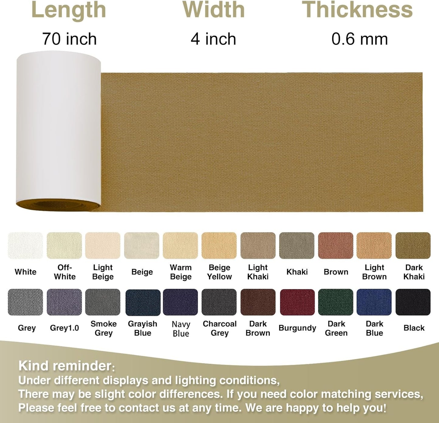 Canvas Repair Tape 4×70 Inch Waterproof Self-Adhesive Fabric Repair Patch for Repairing Boat Covers,Tents,Patio Umbrellas,Car Seats,Luggage,Sofas.(Dark Khaki)