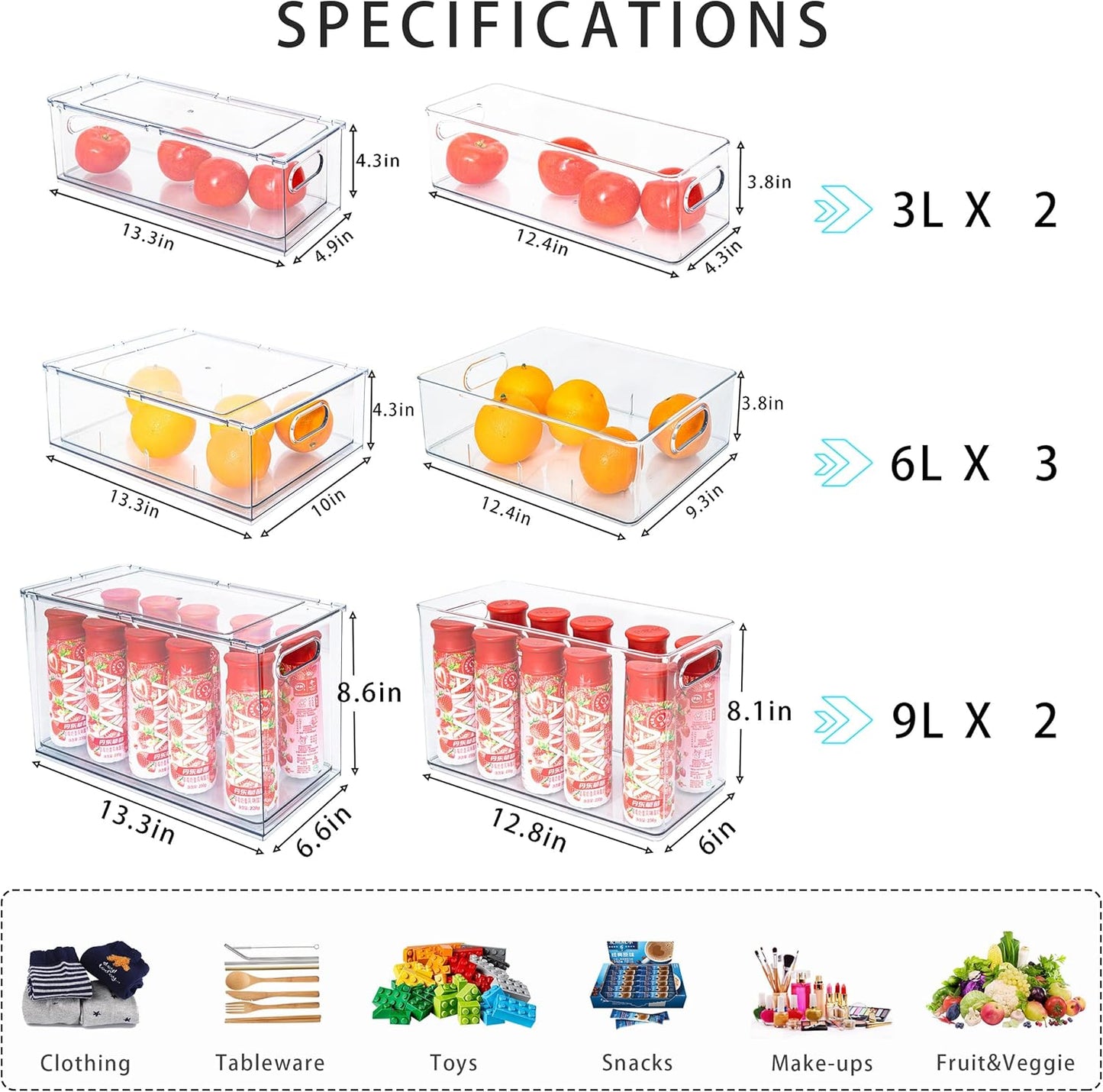MineSign 7 pack Stackable Refrigerator Organizer Bins Pull-Out Drawers for Fruit and Veggies Storage Organizer for Fridge Clear Drawer Containers with Handle Divided Organization for Produce Saver