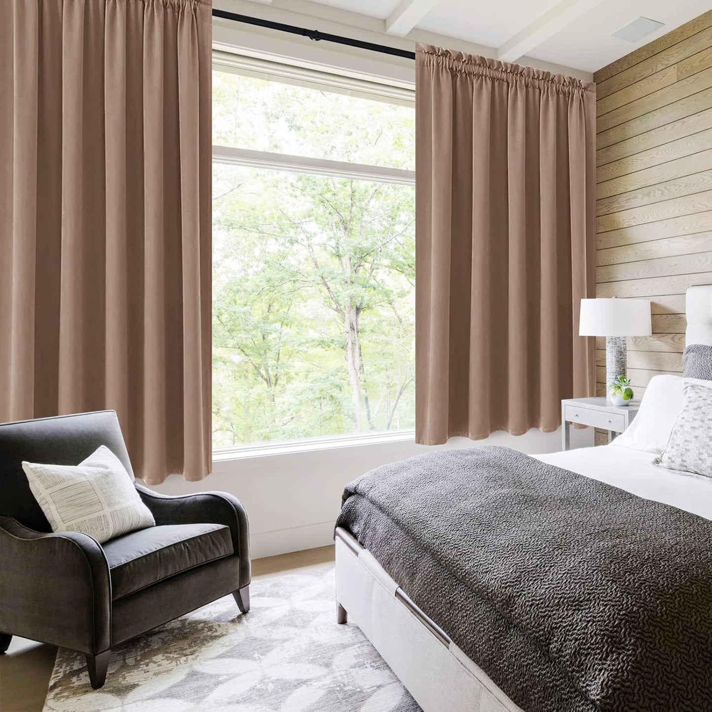 DWCN Blackout Curtains for Bedroom – Rod Pocket Thermal Insulated Noise Reducing Noise Reducing Drapes for Living Room, W 60 x L 63 Inch, 2 Panels, Khaki