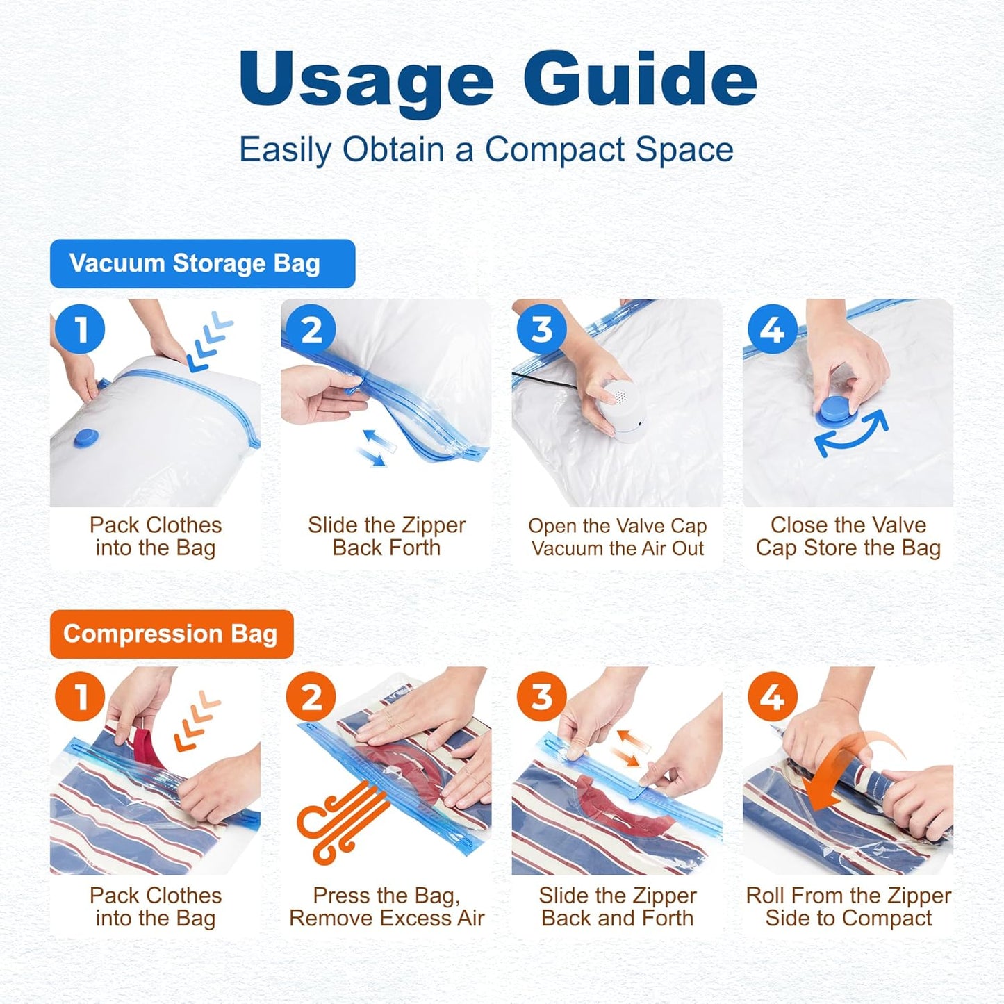 HOUSE DAY 18 Pack Vacuum Storage Bags with Electric Pump, Valve, Space Saver Vacuum Seal Bags for Clothing, Comforters, and Travel Essentials 3 Jumbo,3 Large,3 Medium,3 Small/3 Small,3 XS Roll Up Bag