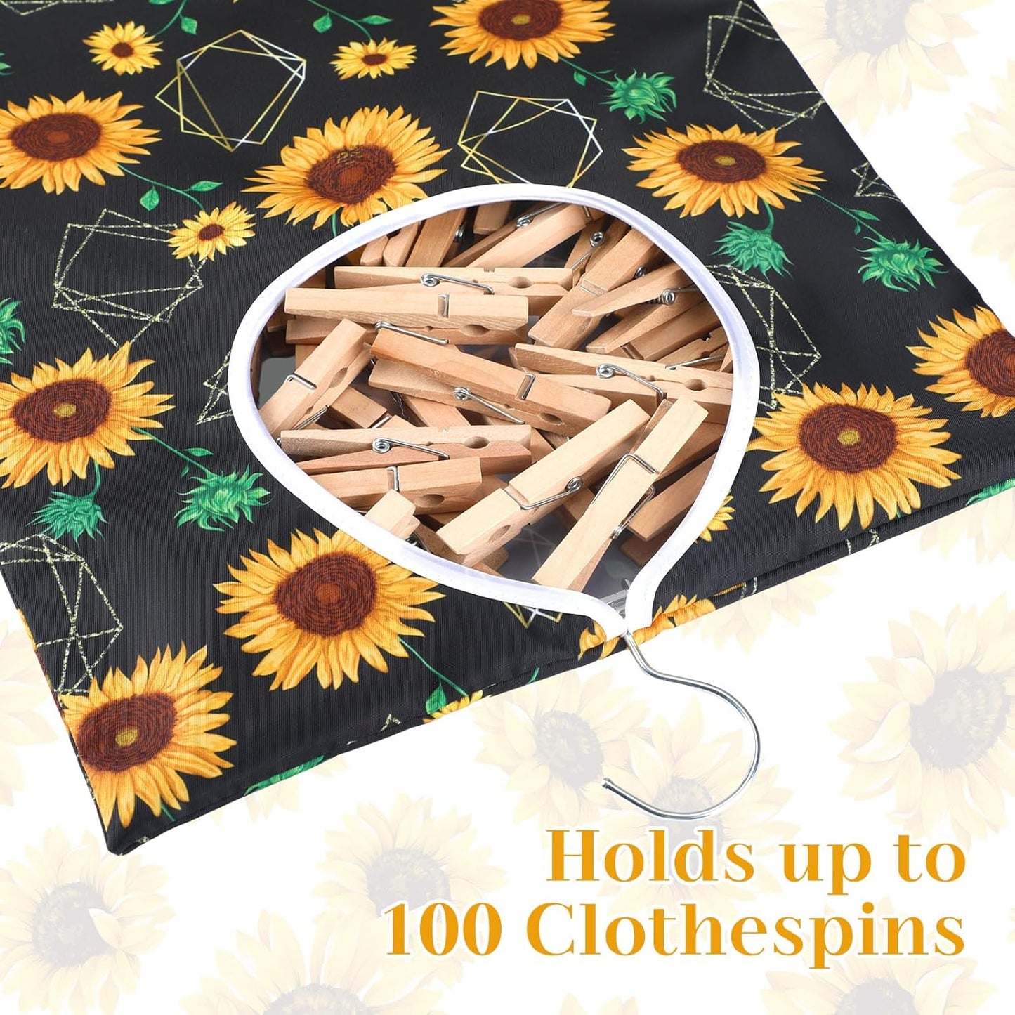 Woanger 2 Pcs Clothes Pin Bag Clothespin Holder 15 x 11 in to Hang on Line Clothes Pin Hanging Bag for Clothesline Outdoor Storage Organizer Basket with Large Opening(Sunflower Style)