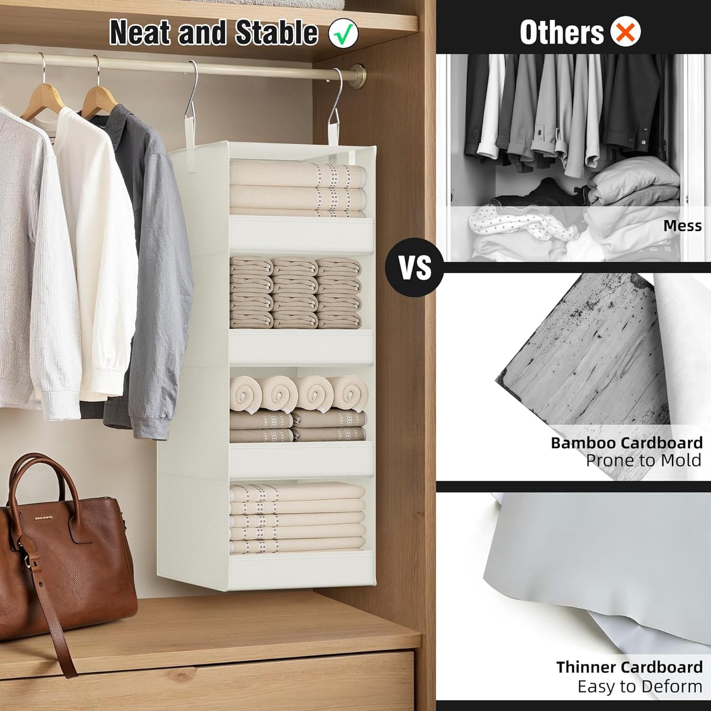 GRANNY SAYS 4-Shelf Hanging Organizer, Closet Hanging Shelves, Closet Hanging Storage Organizers, Organization for Bedroom, Living Room, Baby Nursery, Camper Accessories, Beige, 1-Pack