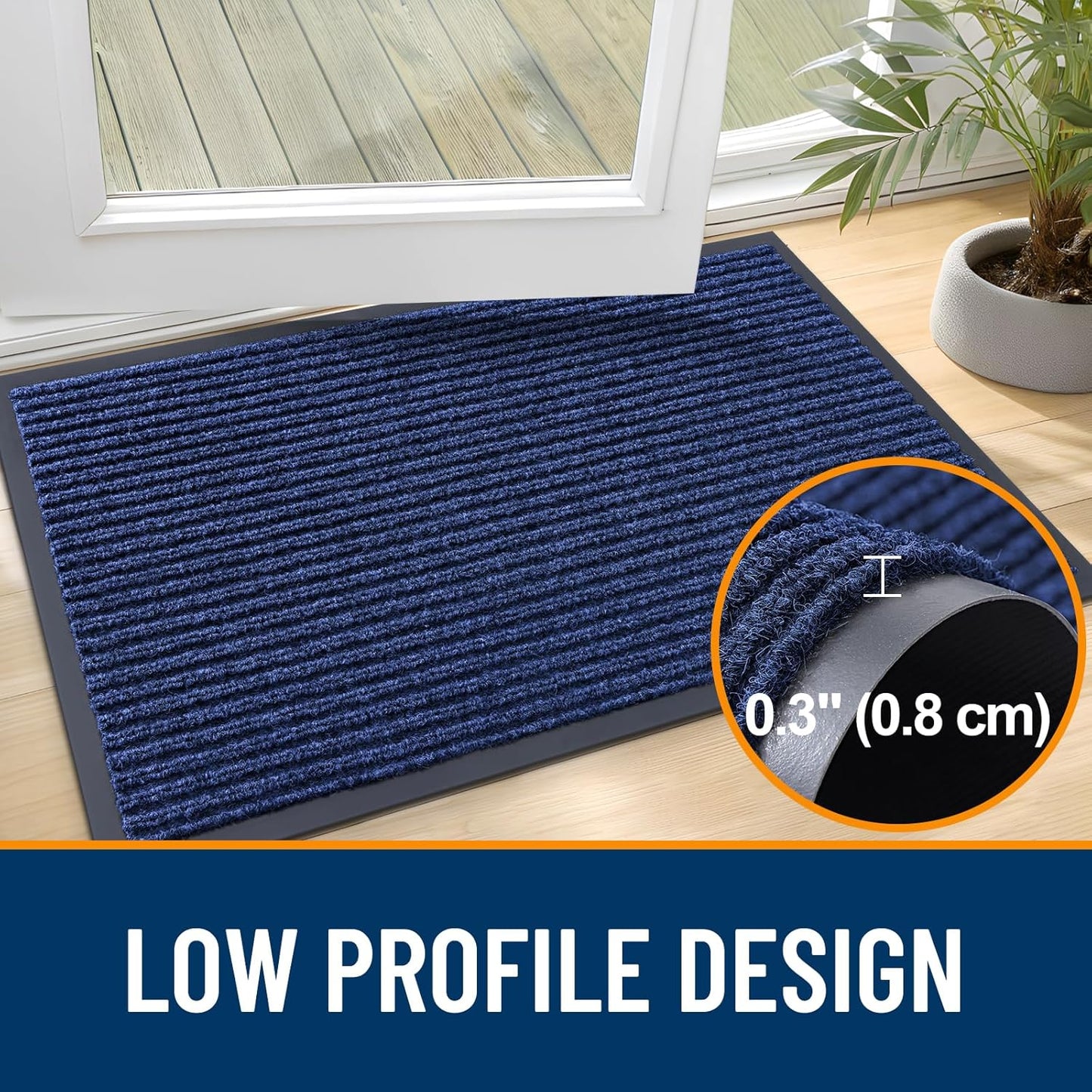 OLANLY Front Door Mat Indoor Outdoor Entrance, Waterproof Heavy Duty Doormat, Fade Resistant, Low Profile, Easy Clean Patio Porch Welcome Floor Mats for Entry, 33x21, Blue