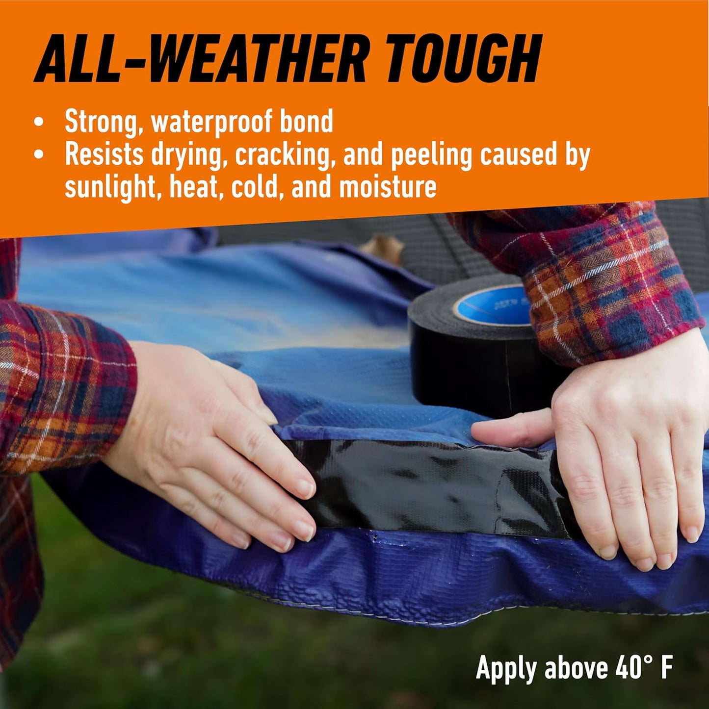 Gorilla All Weather Duct Tape, Black, 1.88" x 25 yd (Pack of 6) - UV and Temperature Resistant Waterproof Tape for Outdoor Repairs