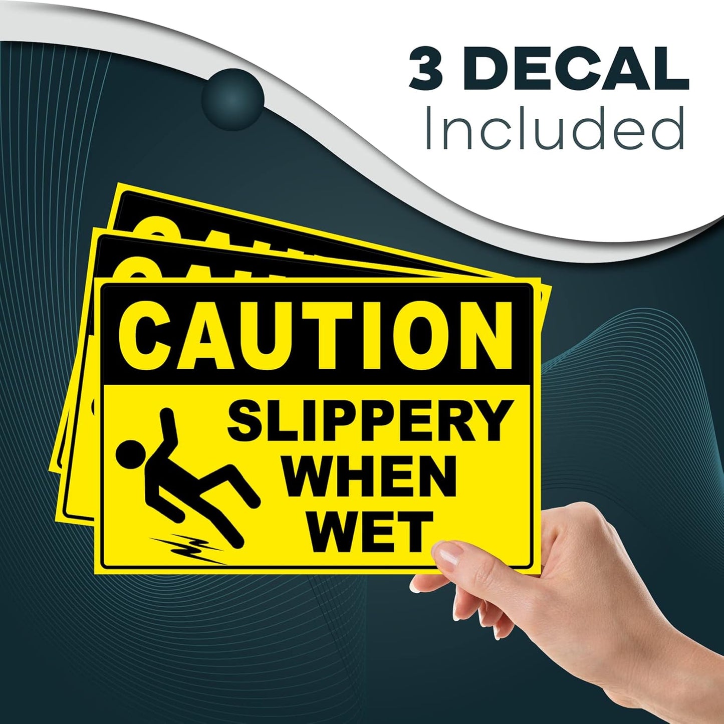 Caution Slippery When Wet Stickers, 4x6 Vinyl Decals, Caution Wet Floor Sign, 3 Pack