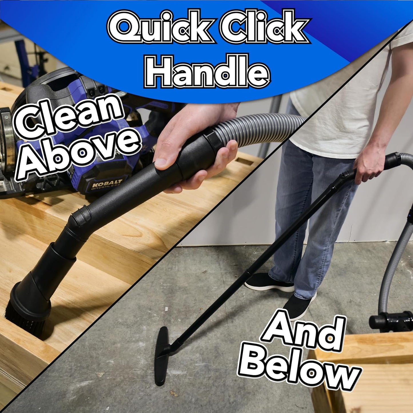 Cen-Tec Systems 95281 20 Ft. Home and Shop Vacuum Hose with Expanded Multi-Brand Power Tool Dust Collection Adapter Set and Full Attachment Kit, Black