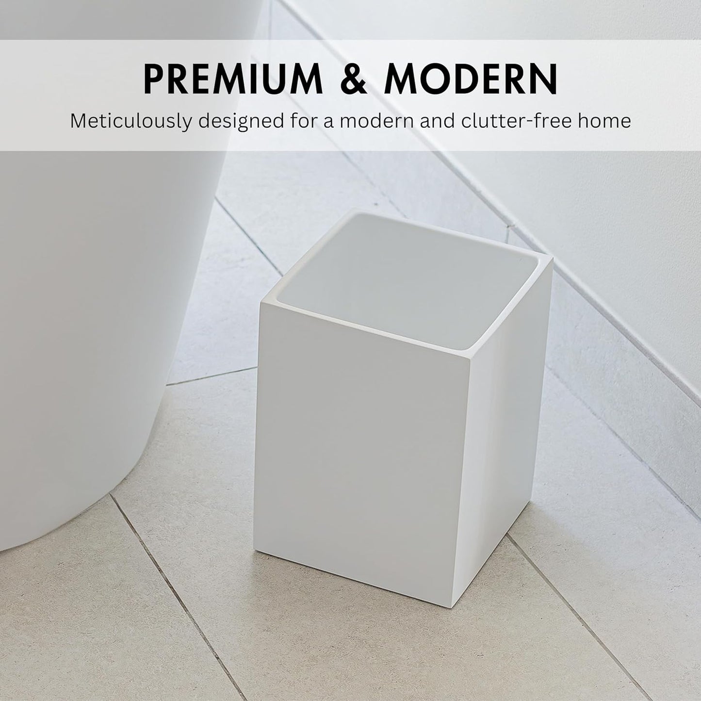 Matte White Square Small Trash Can, 2 Gallons / 7.5L Garbage Can, Waste Basket for Home, Bathrooms, Office, Under Desk, Bedroom, Laundry Room, Kitchen, Kids Room, and Dorm