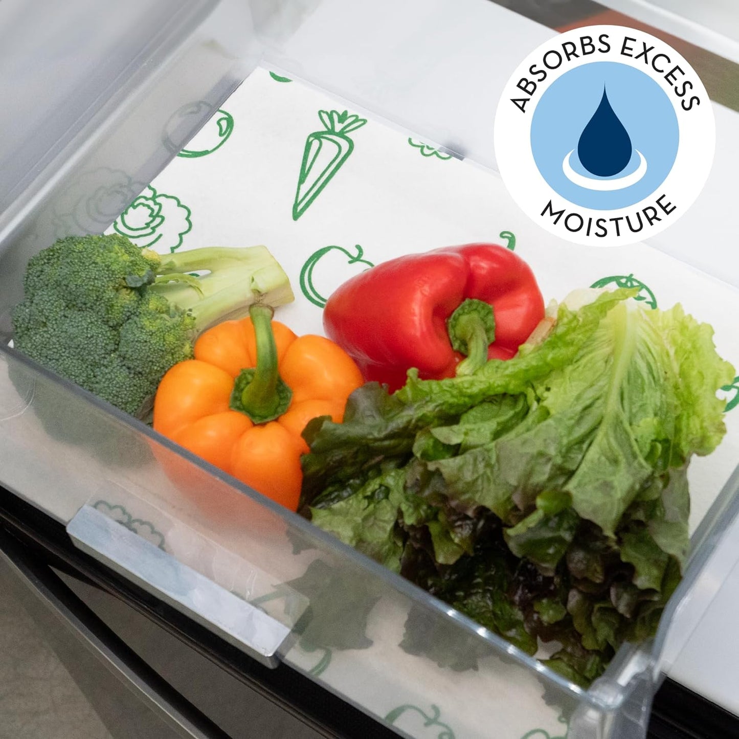 Refrigerator Liners, Shelf Liner, Absorbent Fridge Liners, 12 Inch x 24 Inch, Veggie Print, 3 Pack
