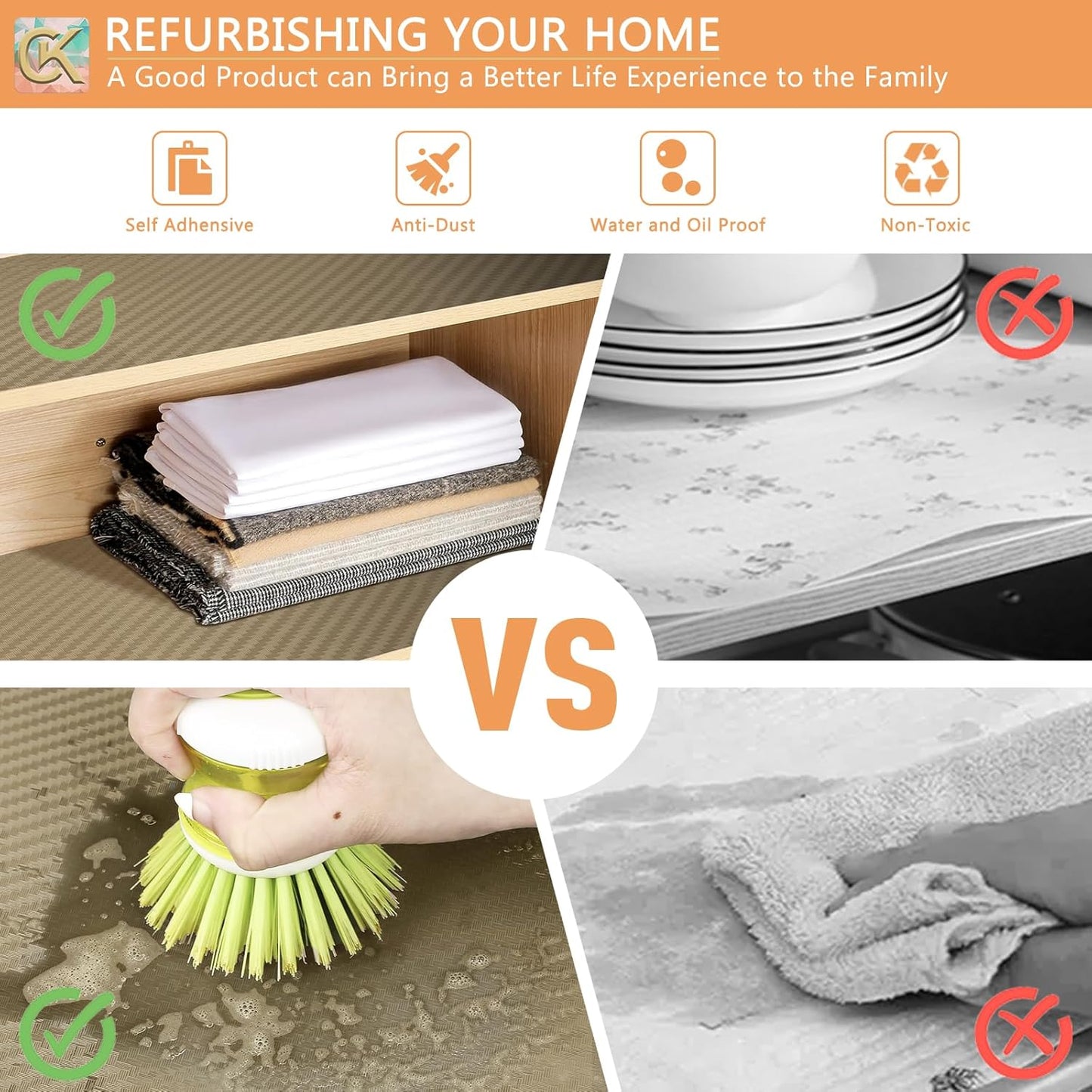 Self-Adhesive Shelf Liner Kitchen Liner, Waterproof Backed Paper Easy Peel and Stick Contact Liner Without Residue for Decor Your Desk Surface, Kitchen Countertops (Dark Khaki, 11.8 x 393.7 inches)